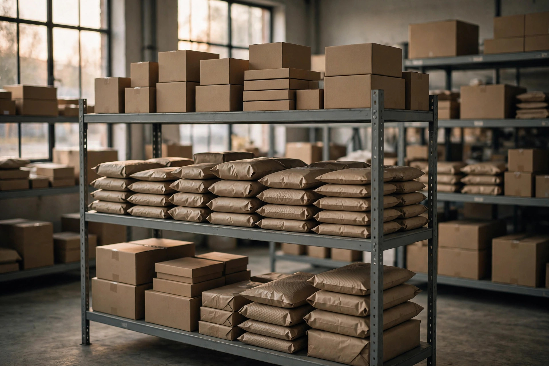 E-commerce parcels in a fulfillment warehouse